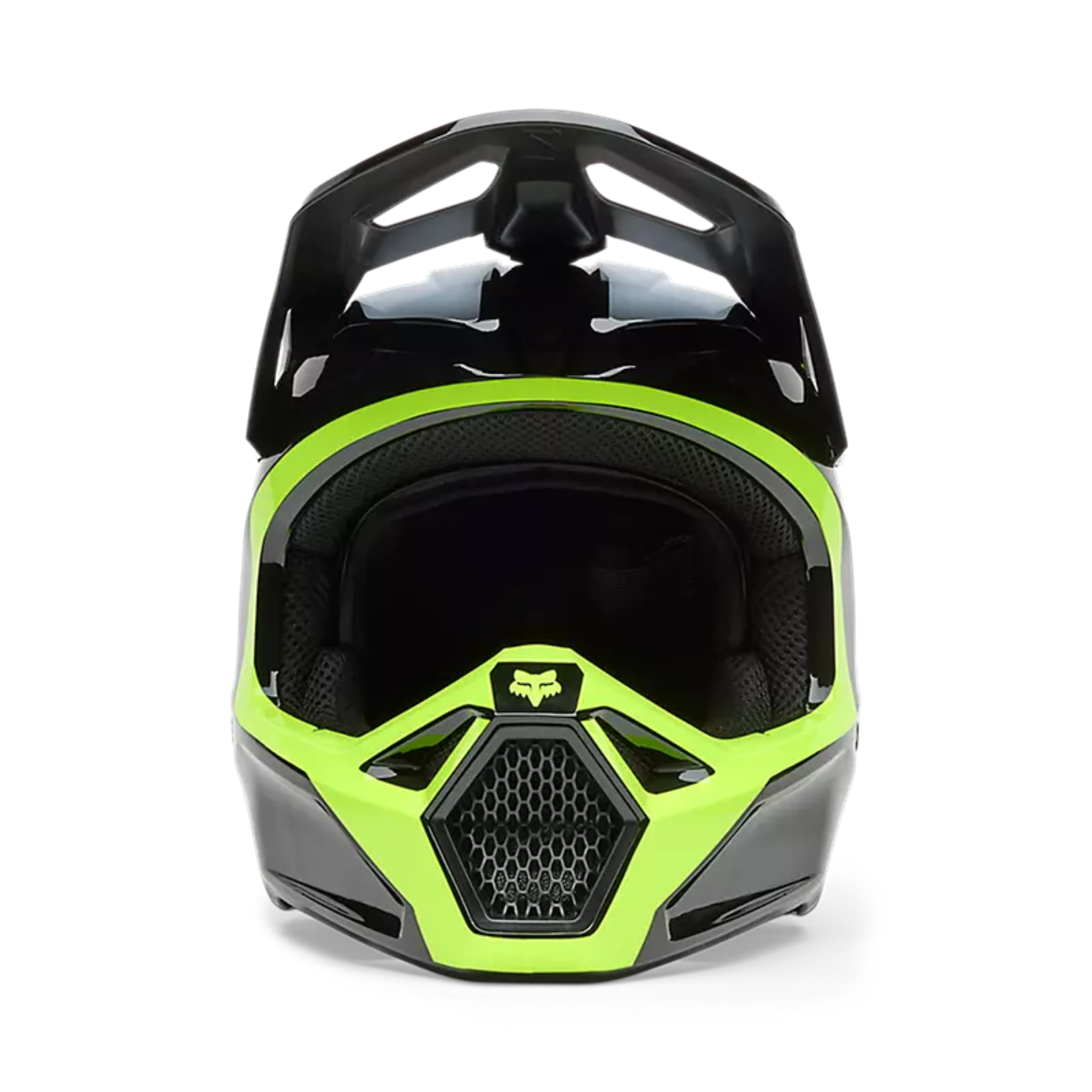 Vista frontal casco Fox V1 Flow amarillo adulto