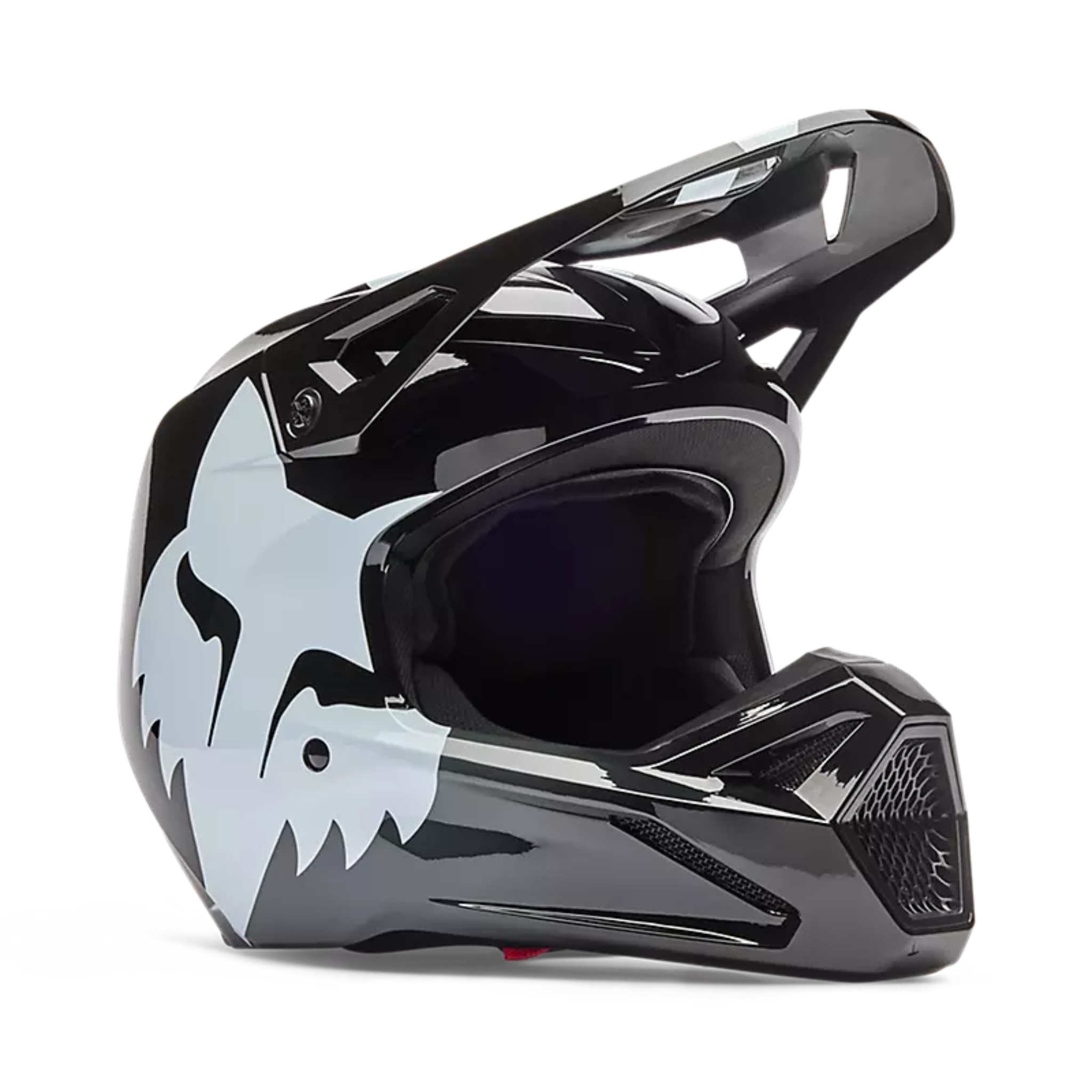 Vista lateral casco Fox V1 Shield negro adulto motocross