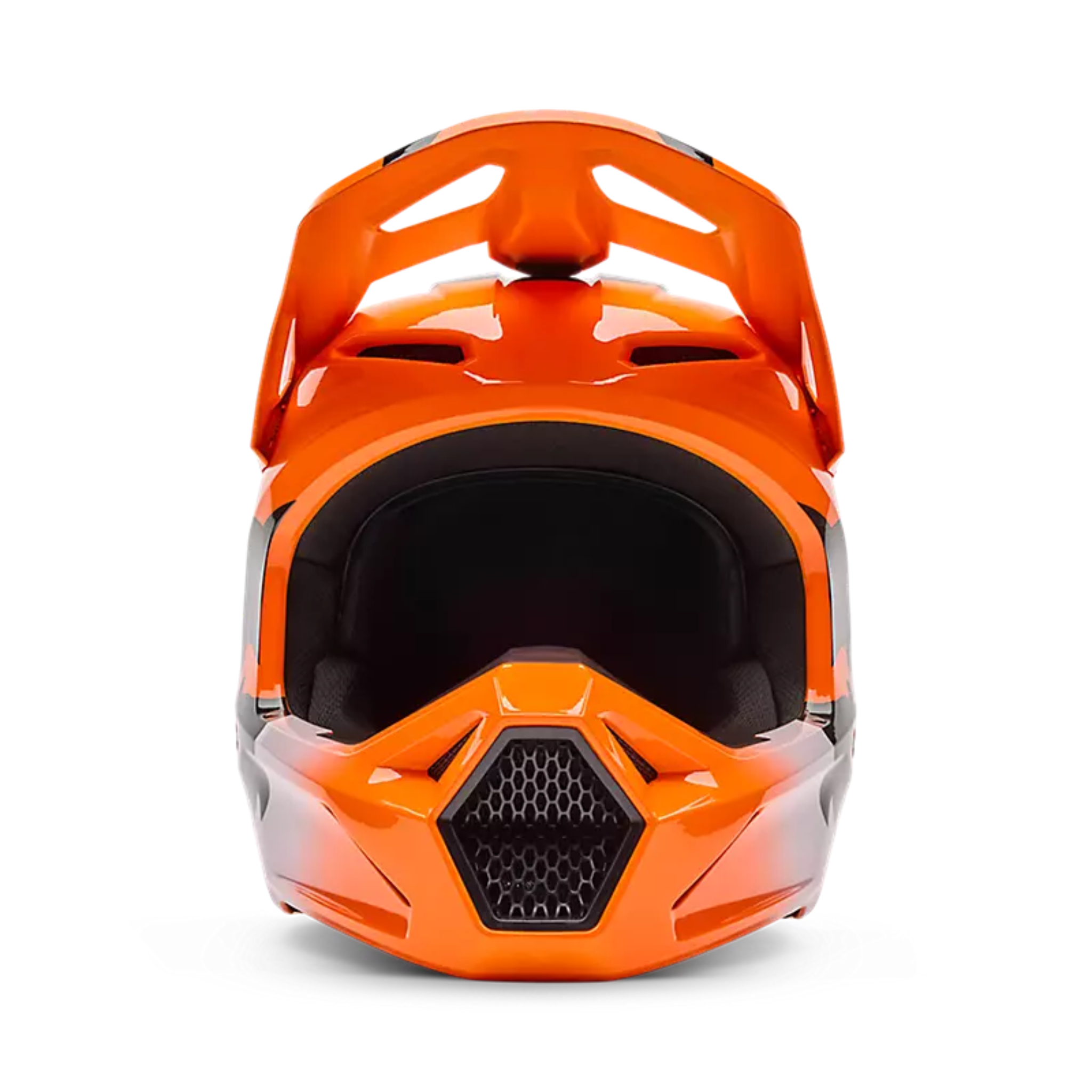 Vista frontal casco Fox Youth V1 Shield naranja infantil